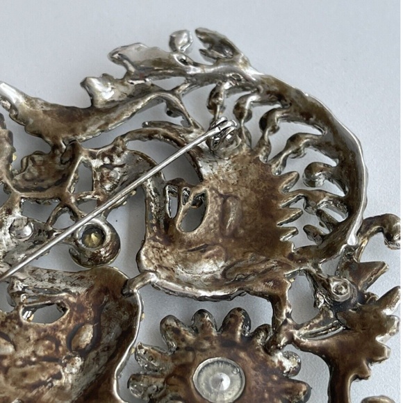 vintage double bird rhinestone brooch ... clear rhinestones, love birds - Picture 6 of 8